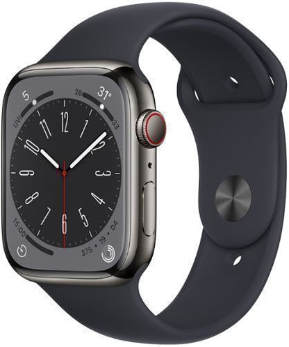 Apple  Watch Series 8 - 32GB - GPS - 41mm - Graphite - Stainless Steel - Midnight - Sport Band - Rubber - Good