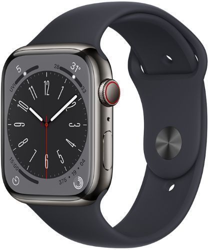 Apple  Watch Series 8 - 32GB - GPS - 41mm - Graphite - Stainless Steel - Midnight - Sport Band - Rubber - Good