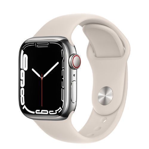 Apple  Watch Series 7 - 32GB - GPS - 41mm - Silver - Stainless Steel - Starlight - Sport Band - Rubber - Good